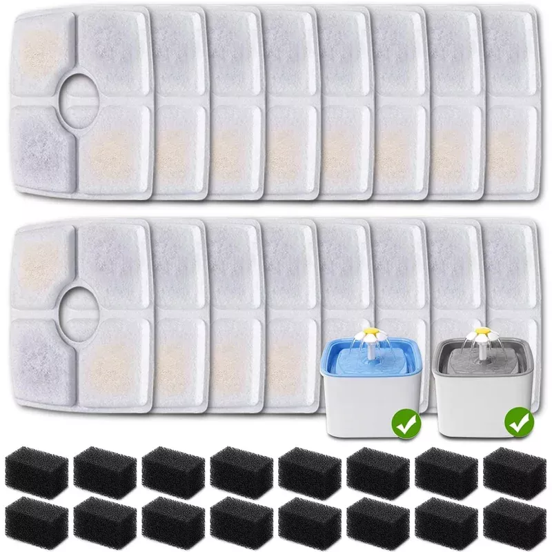 16 Pack Replacement Filters & 16 Pack Pre-Filter Sponges For Veken 84 Oz / 2.5L Automatic Pet Water Fountain Triple Filtration