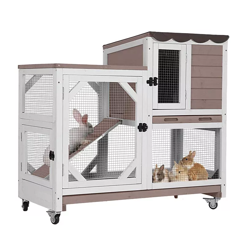aivituvin-2-story-wooden-rabbit-hutch-air7013-rabbit-house-on-wheels Aivituvin 2-Story Wooden Rabbit Hutch AIR7013 Rabbit House on Wheels
