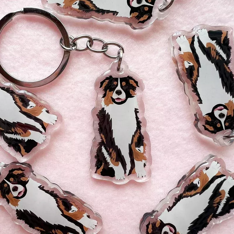 australian-shepherd-black-tri-keychain Australian Shepherd (Black Tri) Keychain