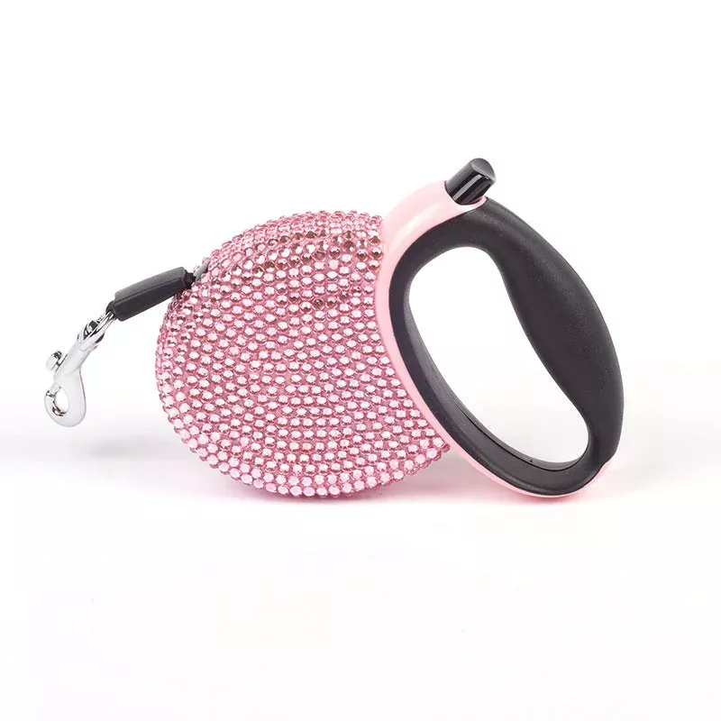 bling-retractable-dog-leash-9-8feet-crystal-design Bling Retractable Dog Leash 9.8feet Crystal Design