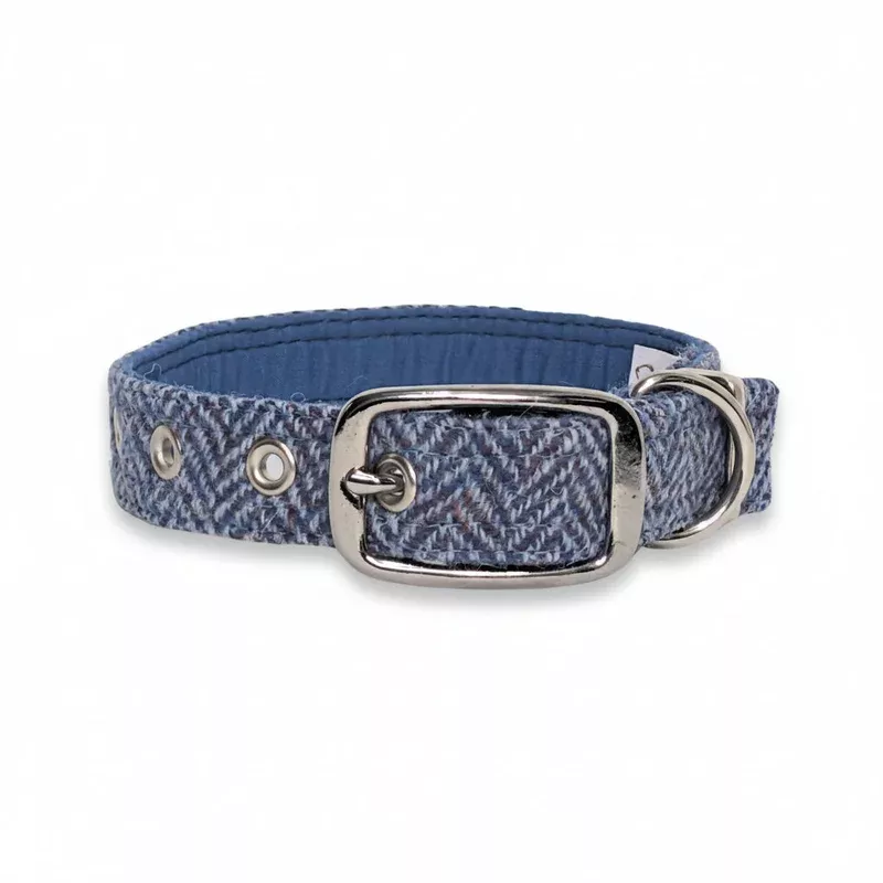 Blue Herringbone – Buckle Fastening Luxury Harris Tweed Dog Collar
