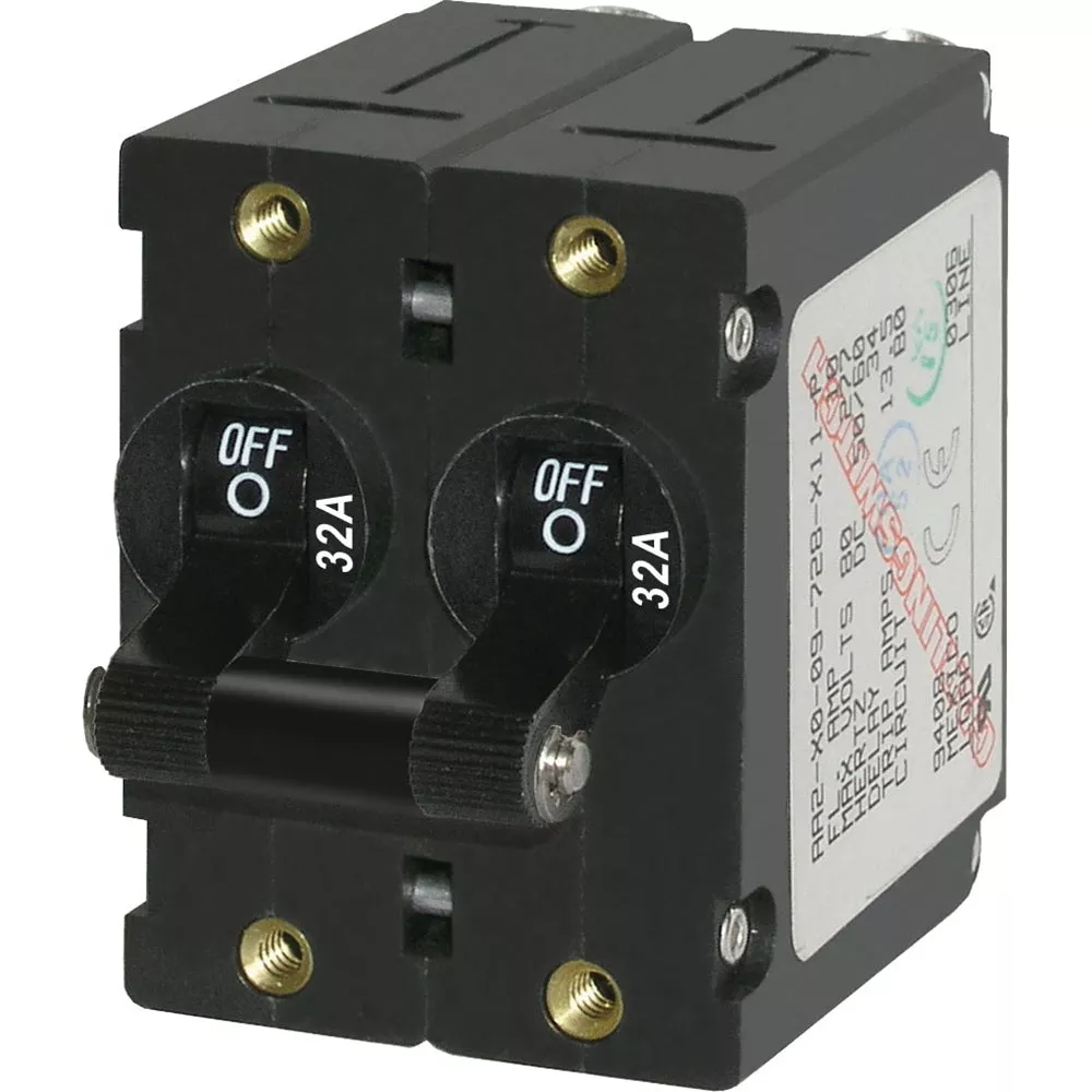 Blue Sea 7349 A-Series Double Pole Toggle – 32A – Black [7349]