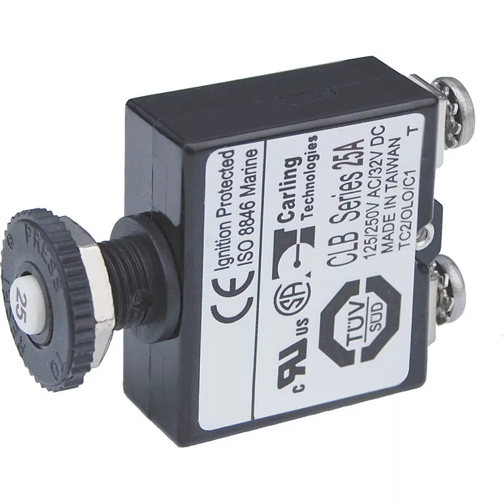 Blue Sea Push Button Reset Only Screw Terminal Circuit Breaker – 25 Amps [2135]