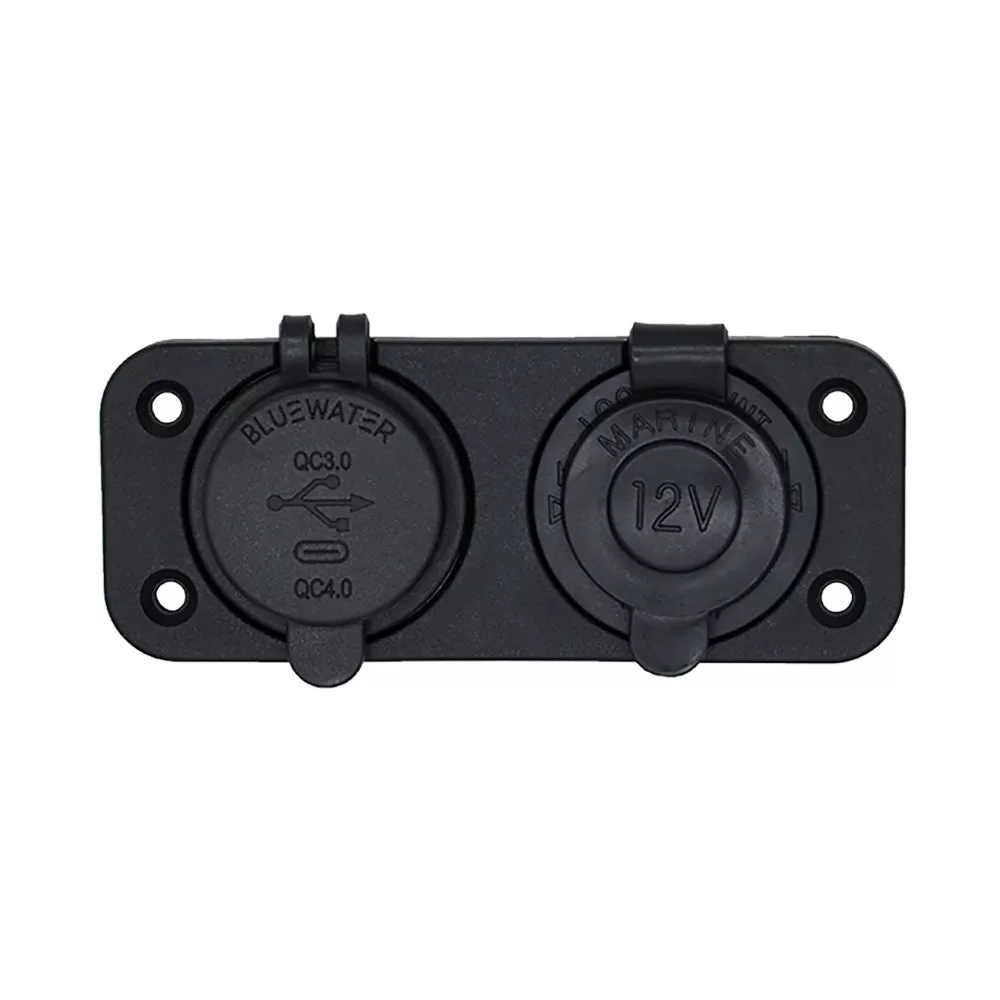 Bluewater Dual USB/USB-C 12V Combo Receptacle w/Plate [3000-4011]