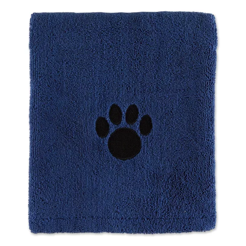 bone-dry-navy-embroidered-paw-pet-towel Bone Dry Navy Embroidered Paw Pet Towel