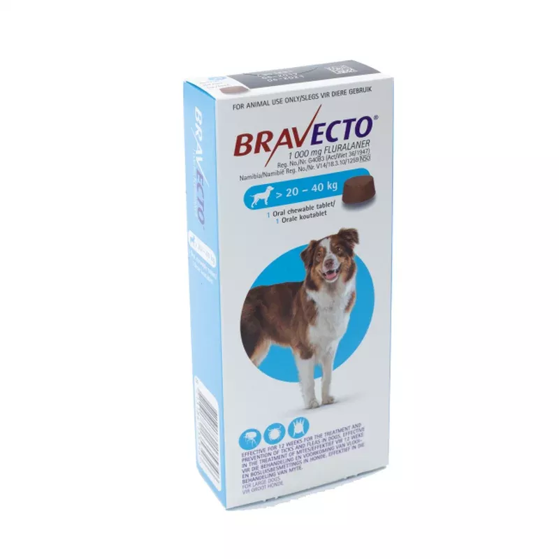 bravecto-dogs-20-40kg-blue-chew-one-dose BRAVECTO DOGS > 20 – 40KG (BLUE) CHEW ONE DOSE