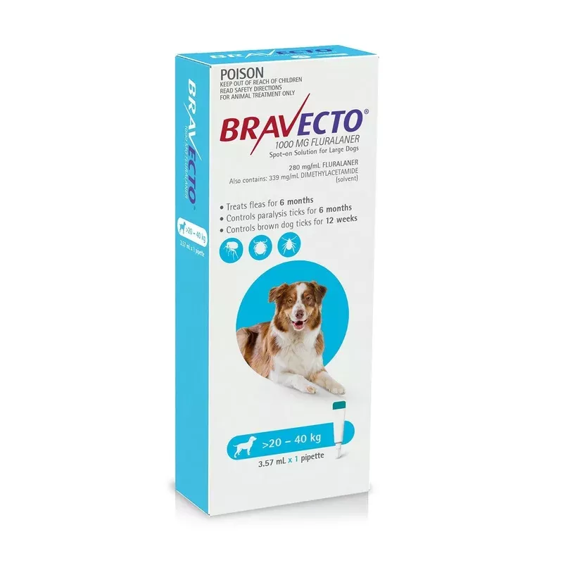 bravecto-spot-on-6-monthly-flea-treatment-dogs-20-40kg-blue Bravecto Spot-On 6 Monthly Flea Treatment for Dogs 20-40kg Blue