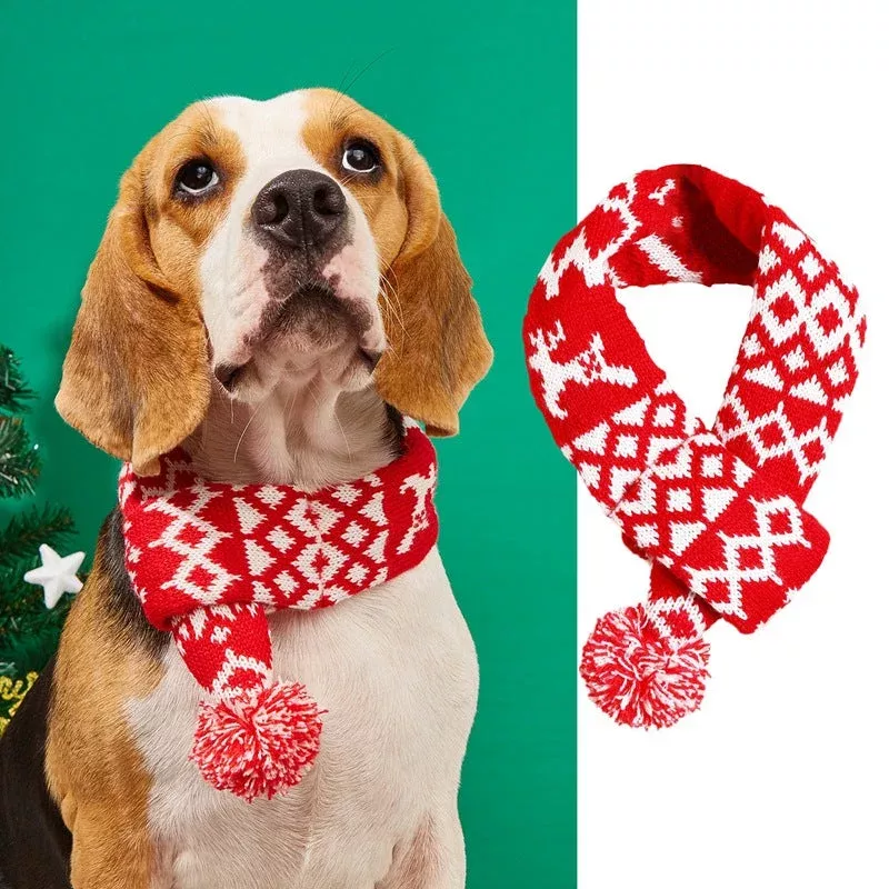 christmas-pet-knit-scarf-reindeer-fair-isle-design Christmas Pet Knit Scarf Reindeer Fair Isle Design