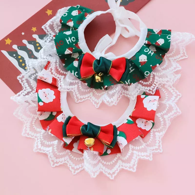 christmas-pet-ruffle-collar-with-lace-bow-bell Christmas Pet Ruffle Collar with Lace Bow & Bell
