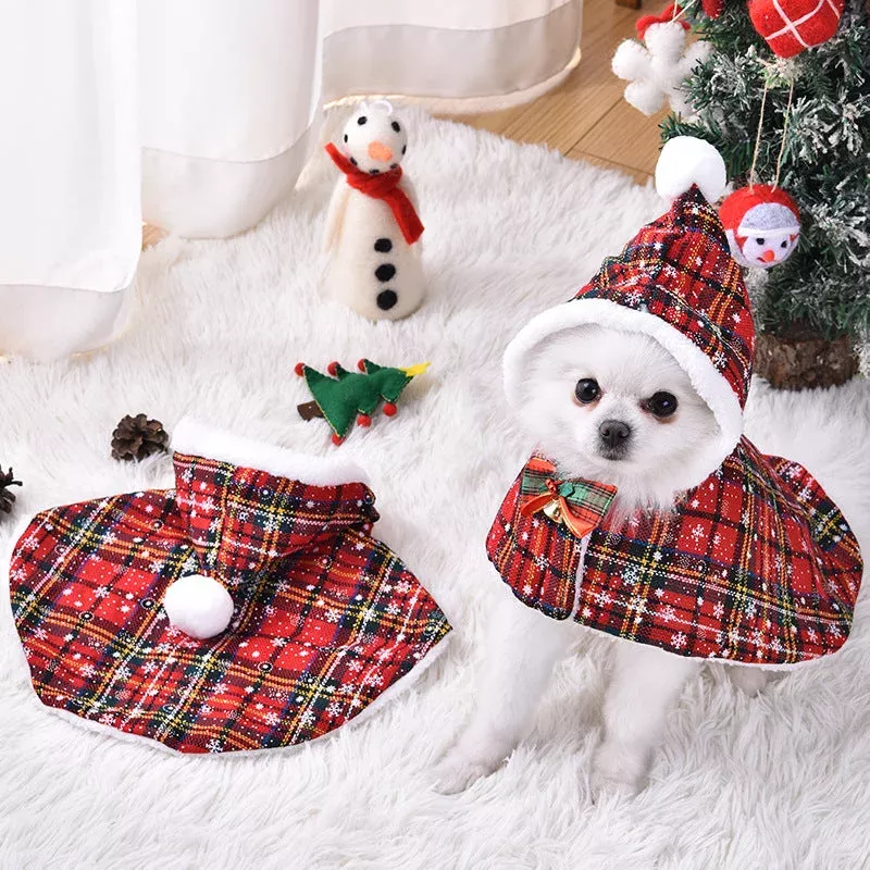 Christmas Tartan Hooded Cape for Dogs & Cats