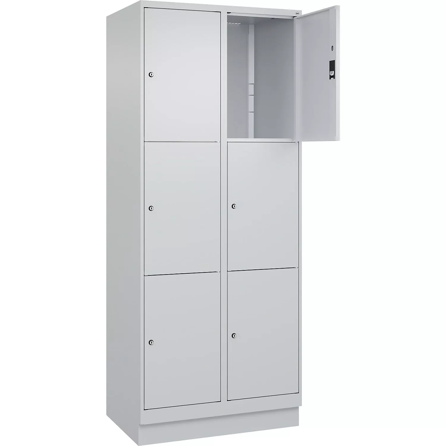 classic-plus-3-fold-compartment-locker-2-compartments-light-grey-w-800-mm-6-comp Classic PLUS 3-fold compartment locker, 2 compartments, light grey, W 800 mm, 6 compartments, with floor glides.
