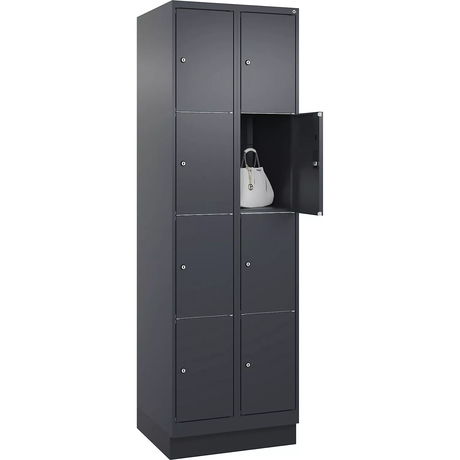 classic-plus-4-fold-compartment-locker-2-compartments-grey-w-600-mm-8-compartmen Classic PLUS 4-fold compartment locker, 2 compartments, grey, W 600 mm, 8 compartments, with floor glides.