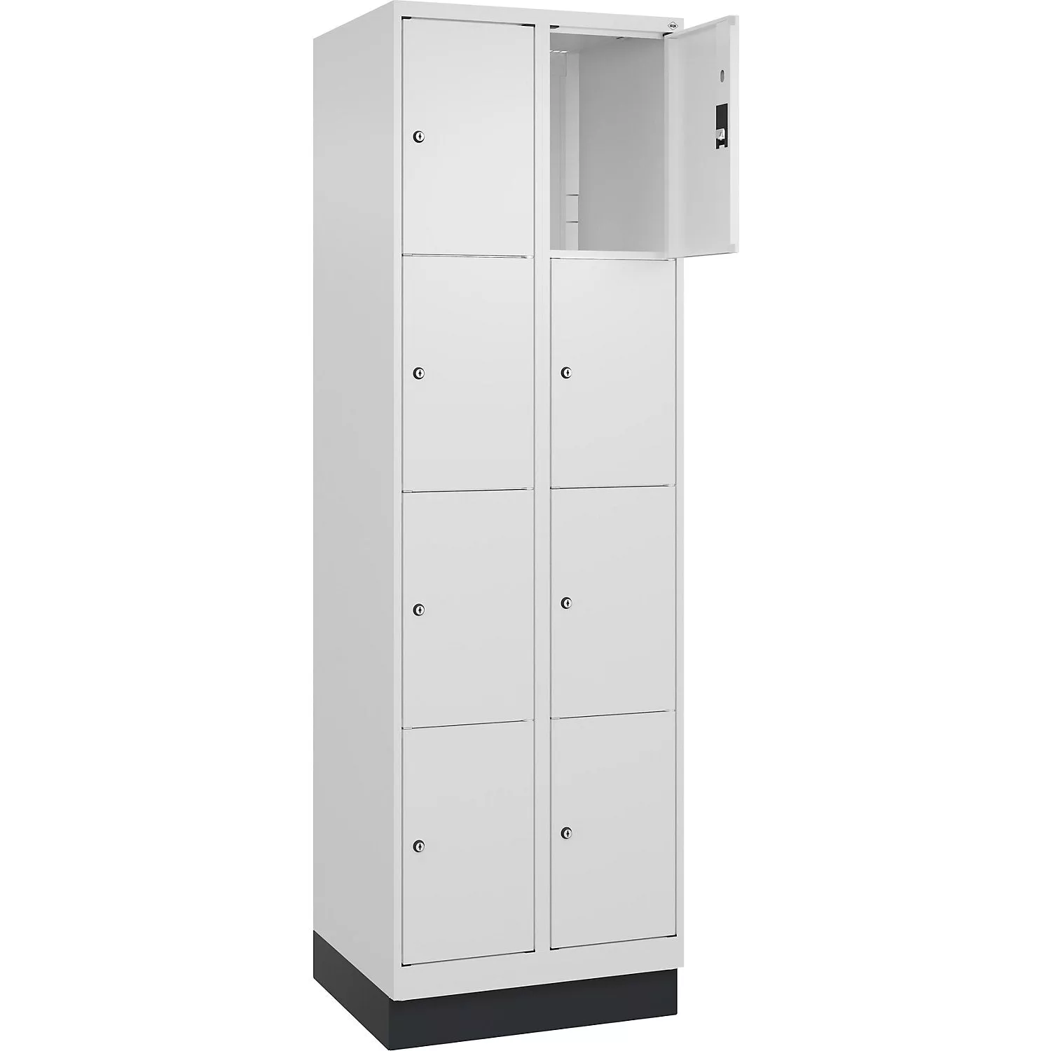 classic-plus-4-fold-compartment-locker-2-compartments-traffic-white-w-600-mm-8-c Classic PLUS 4-fold compartment locker, 2 compartments, traffic white, W 600 mm, 8 compartments, with floor glides.