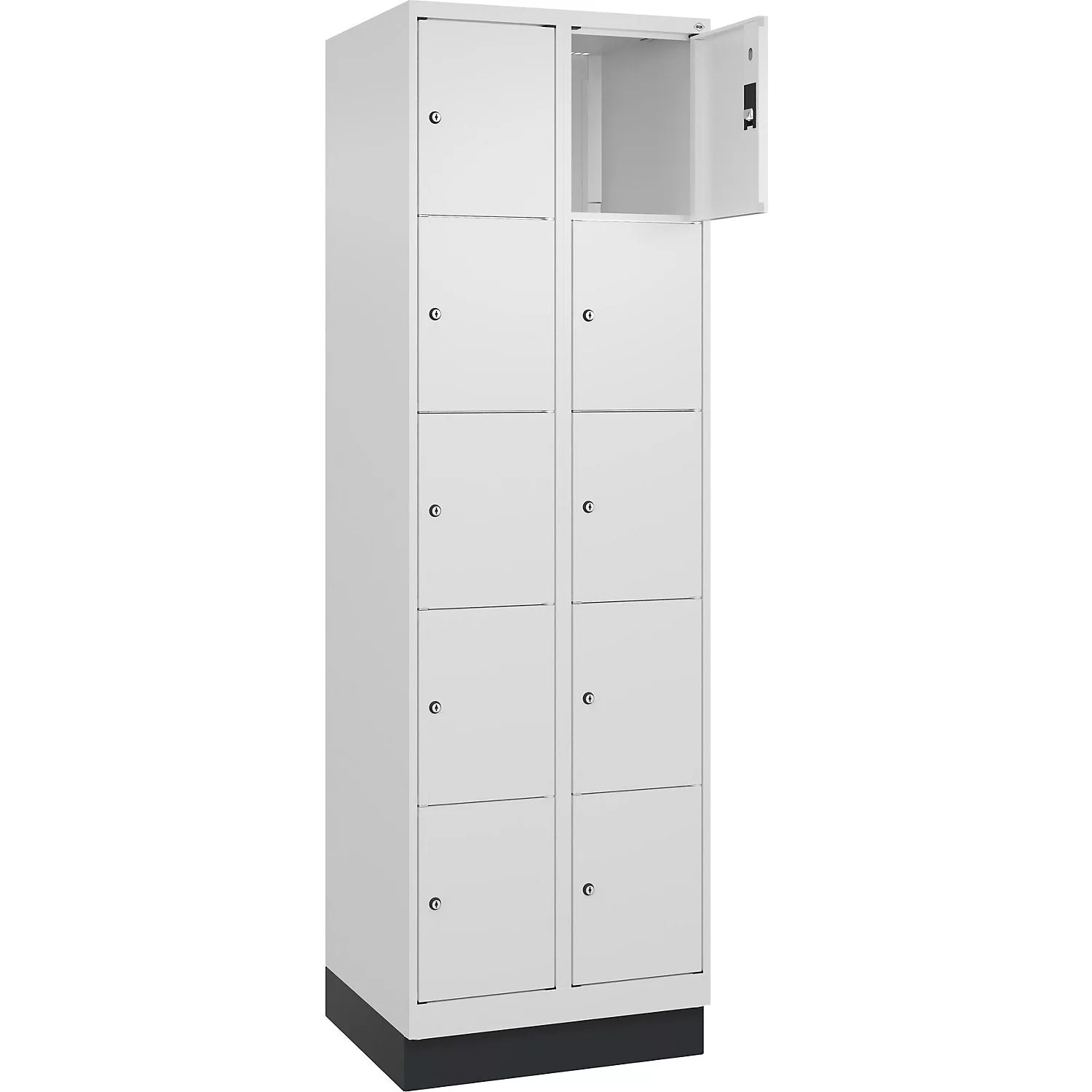 classic-plus-5-fold-compartment-locker-2-compartments-traffic-white-w-600-mm-10- Classic PLUS 5-fold compartment locker, 2 compartments, traffic white, W 600 mm, 10 compartments, with floor glides.