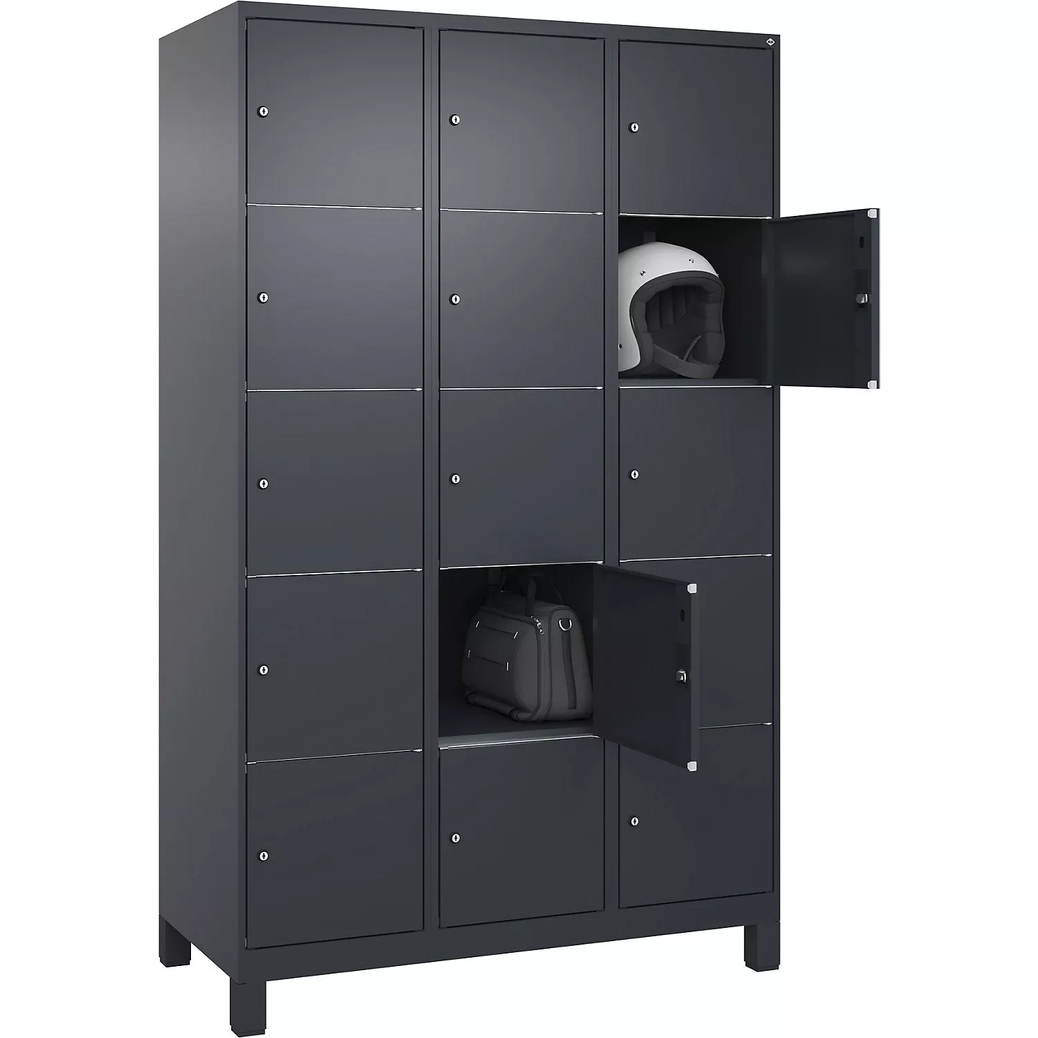 classic-plus-5-fold-compartment-locker-3-compartments-grey-w-1200-mm-15-compartm Classic PLUS 5-fold compartment locker, 3 compartments, grey, W 1200 mm, 15 compartments, with floor glides.