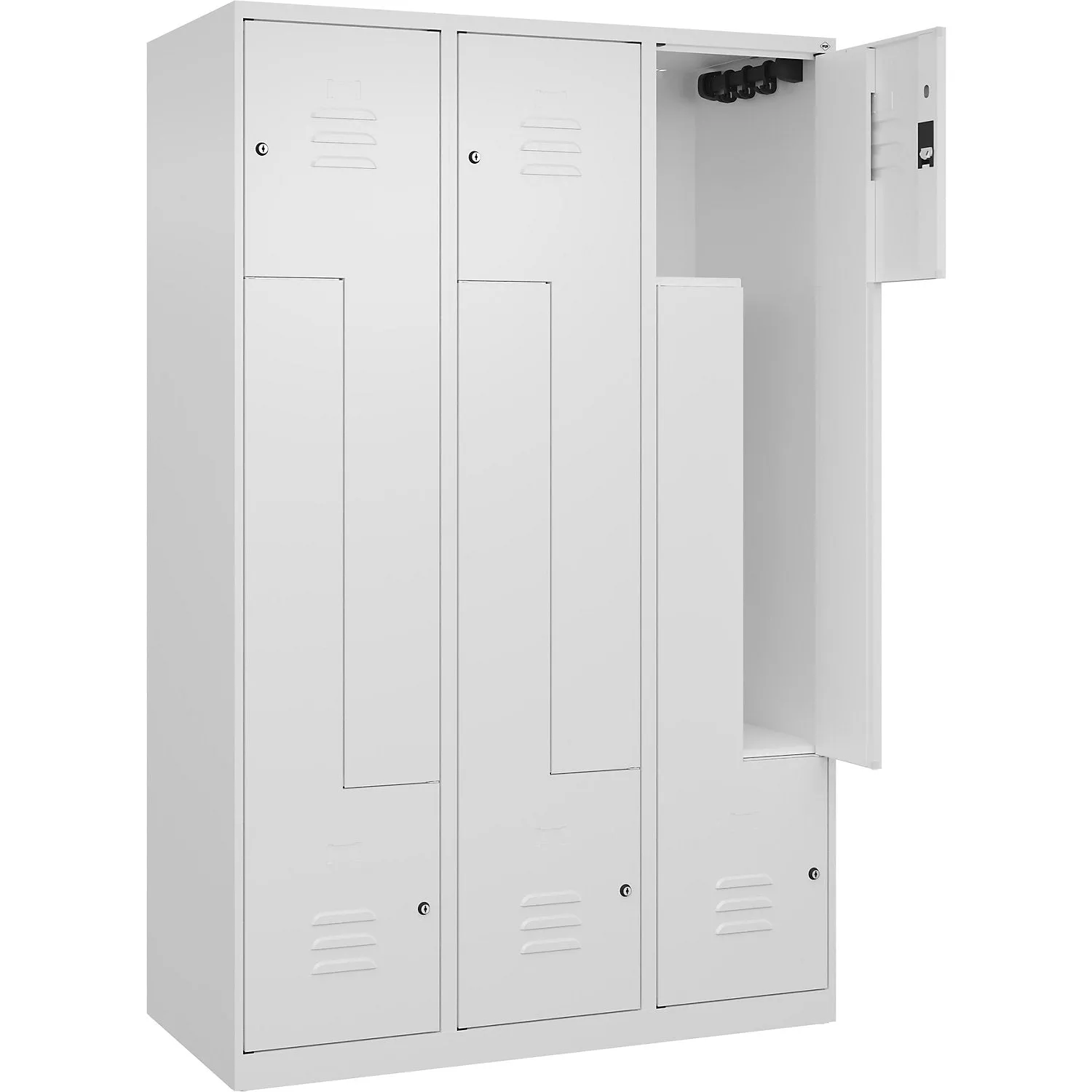 classic-plus-z-locker-3-compartments-traffic-white-w-1200-mm-with-floor-glides-c Classic PLUS Z locker, 3 compartments, traffic white, W 1200 mm, with floor glides, cylinder lock.