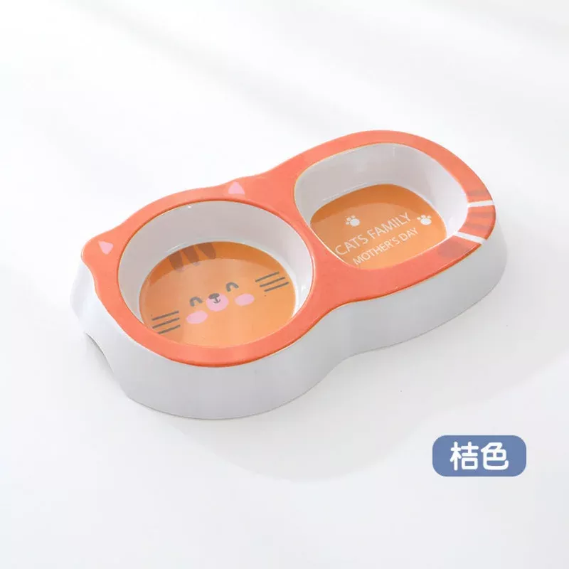 cute-dog-face-double-pet-bowl-orange Cute Dog Face Double Pet Bowl-Orange