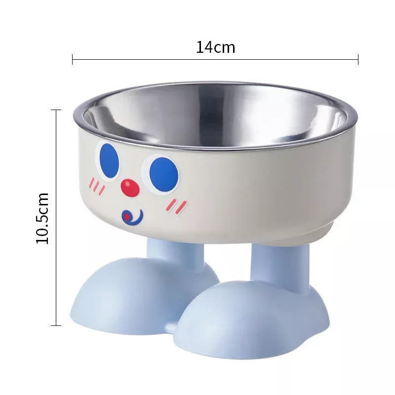 Cute Face Elevated Pet Bowl (Stainless Steel Insert) Blue / Pink