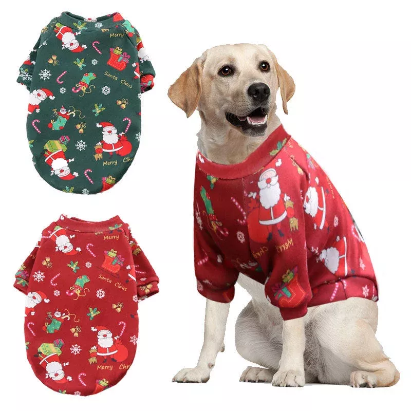dog-cat-christmas-pullover-warm-fleece-santa-print Dog & Cat Christmas Pullover Warm Fleece Santa Print