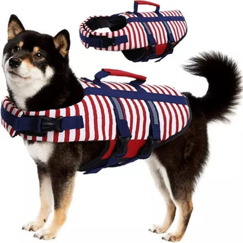 dog-life-jacket-striped-design-with-safety-handle Dog Life Jacket Striped Design with Safety Handle