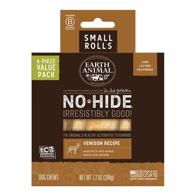 Earth Animal Venison No-Hide Small 4″ Roll Dog Chews Value Pack – 6pk