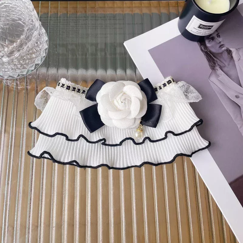elegant-pet-collar-with-ruffles-pearl-accent Elegant Pet Collar with Ruffles & Pearl Accent