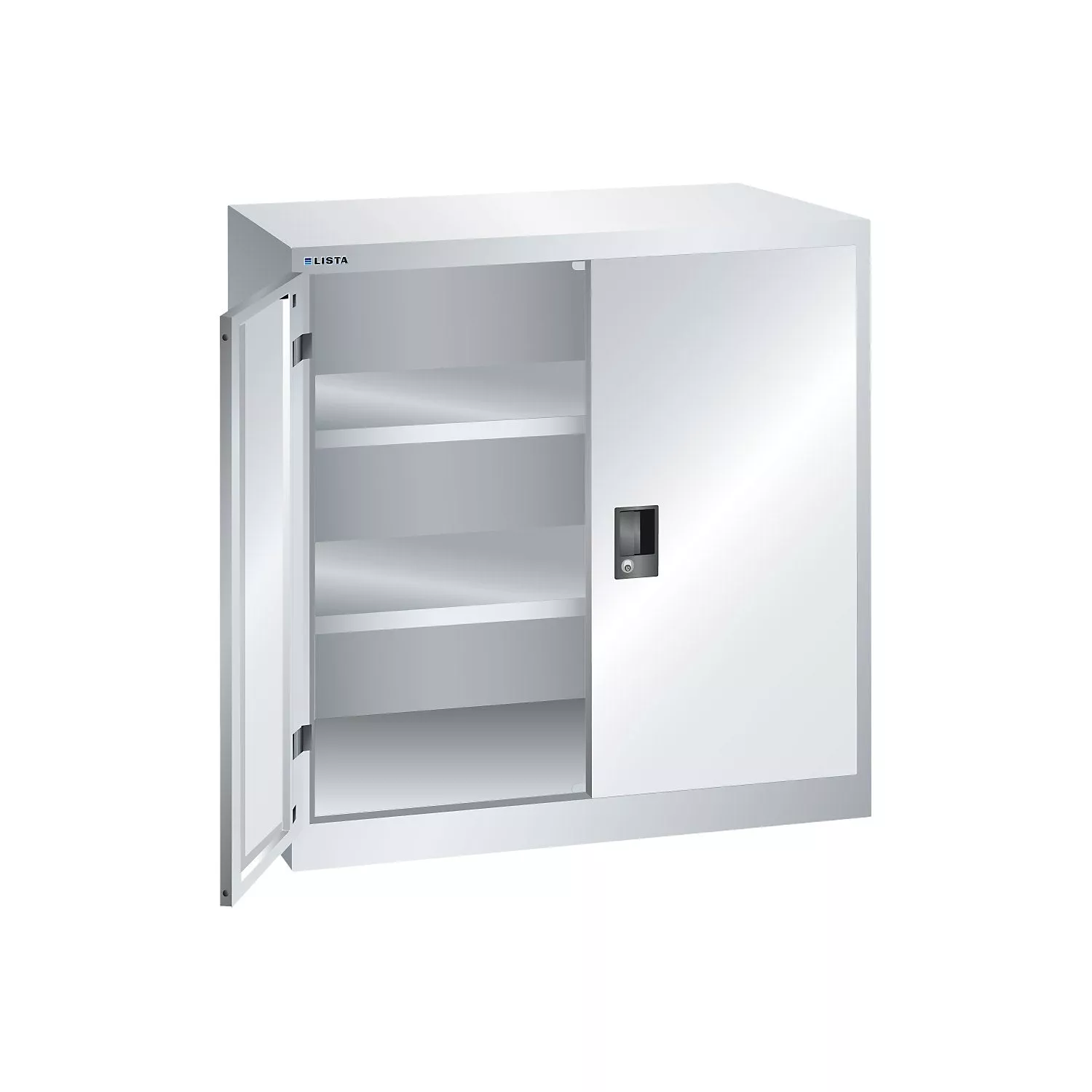 ESD double door cupboard, h 1000 mm, 2 shelves, WxD 1000 x 500 mm, light grey.