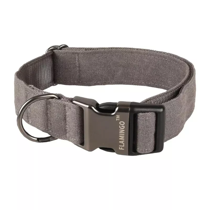 Flamingo Collar Oxana Grey – sturdy adjustable dog collar nylon two-point buckle