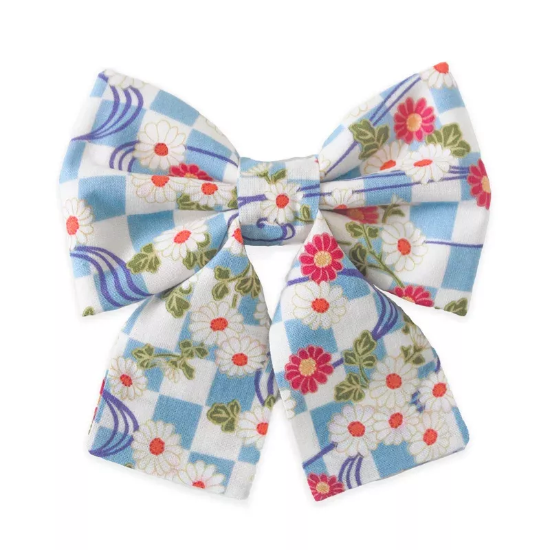 floral-checkmate-gingham-dog-sailor-bow Floral Checkmate Gingham Dog Sailor Bow