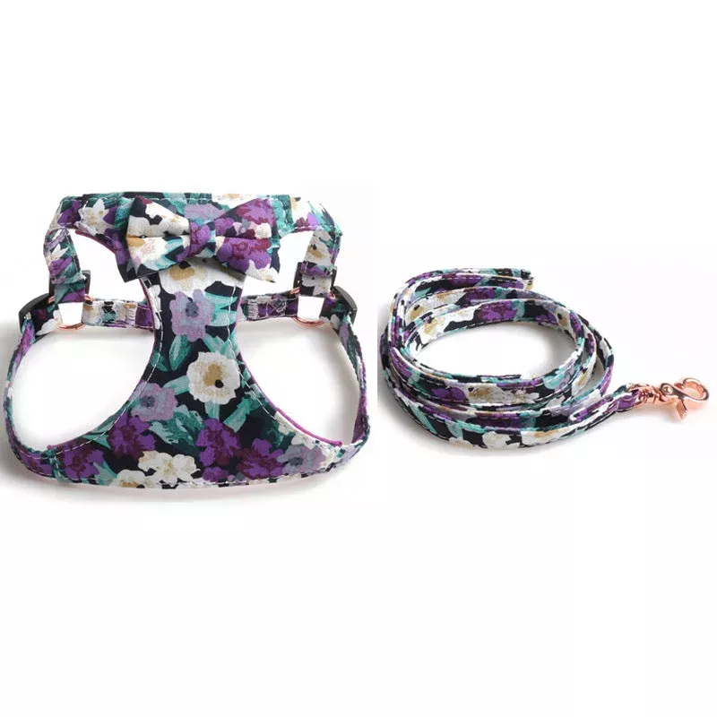 floral-dog-harness-leash-set-soft-padded-with-bowtie Floral Dog Harness & Leash Set Soft Padded with Bowtie