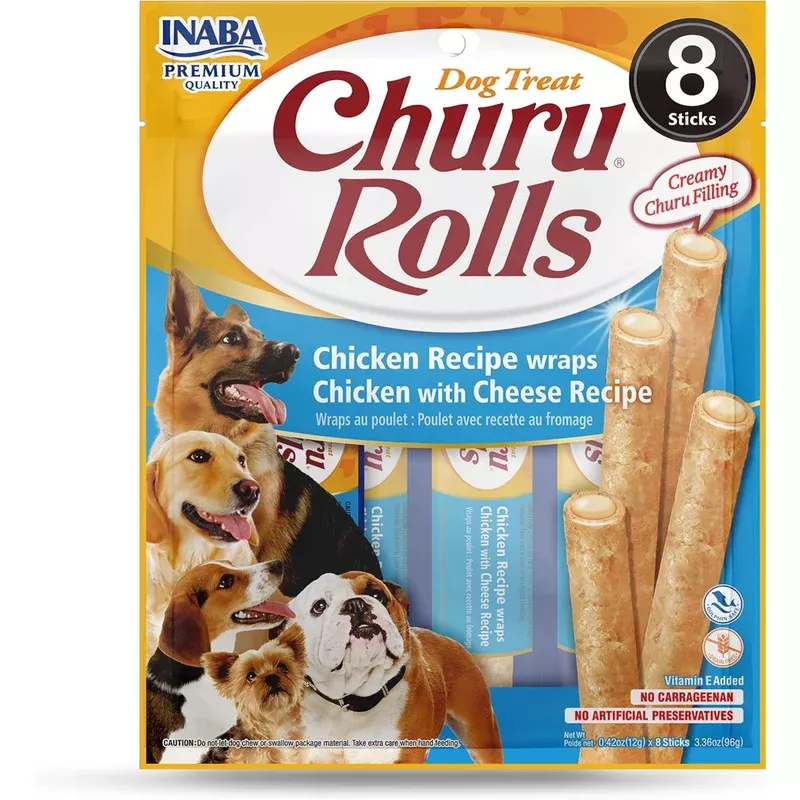 INABA Churu Rolls Dog Treats Chicken w/Cheese 6ea/.42 oz 8 pk