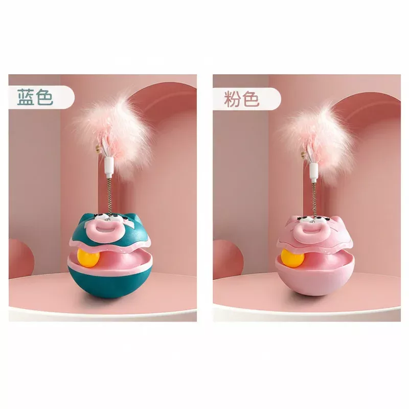Interactive Tumbler Cat Toy with Feather Teaser & Ball – Self-Play