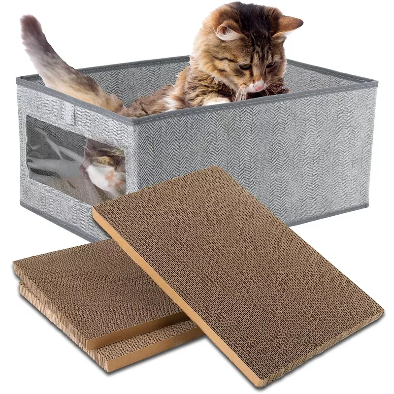 kichwit-large-cat-scratching-pads-3pcs-cat-scratcher-cardboard-with-box-reversib Kichwit Large Cat Scratching Pads 3Pcs Cat Scratcher Cardboard With A Box Reversible Cat Scratching Board16.5 X 11.7 (Large)