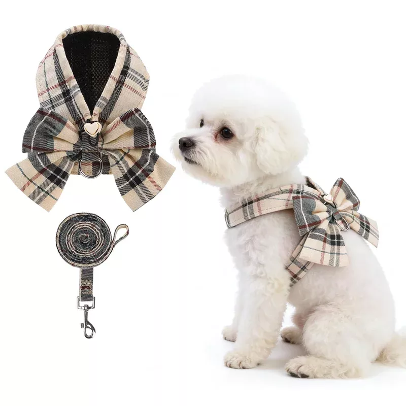 kooltail-small-dog-harness-leash-set-cute-puppy-vest-harnesses-with-bowtie-step- Kooltail Small Dog Harness And Leash Set Cute Puppy Vest Harnesses With Bowtie Step In No Pull Soft Mesh Padded Adjustable Pla