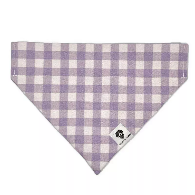 lilac-gingham-slip-on-dog-bandana Lilac Gingham Slip-On Dog Bandana