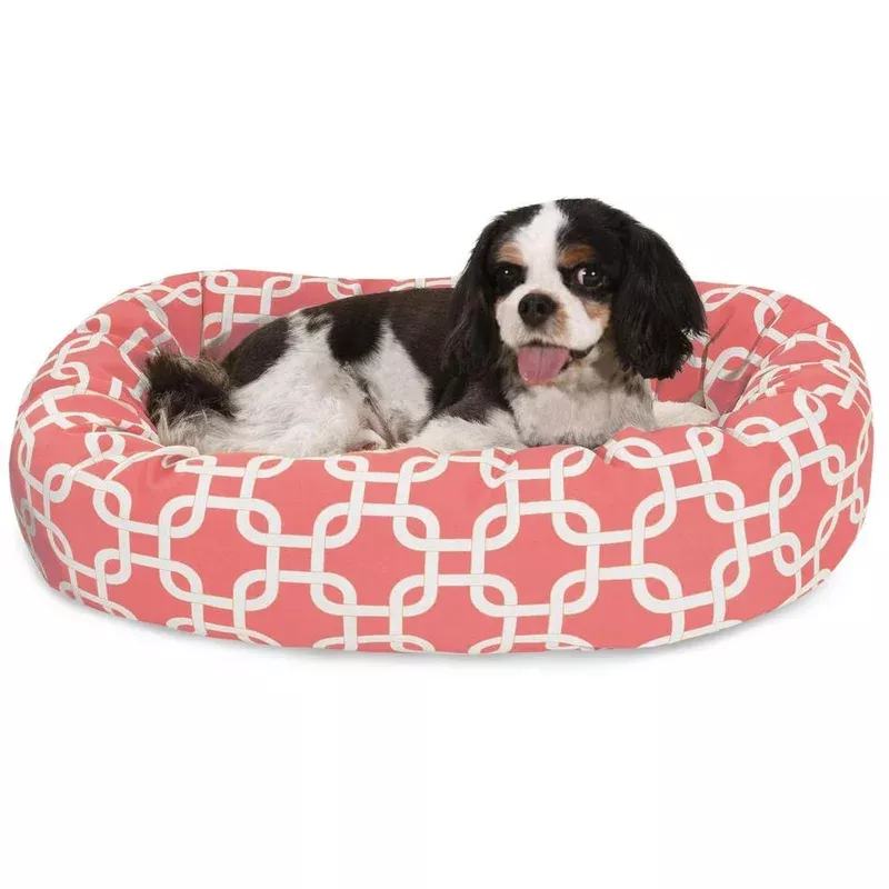 Links Cotton Sherpa Bagel Dog Bed Coral
