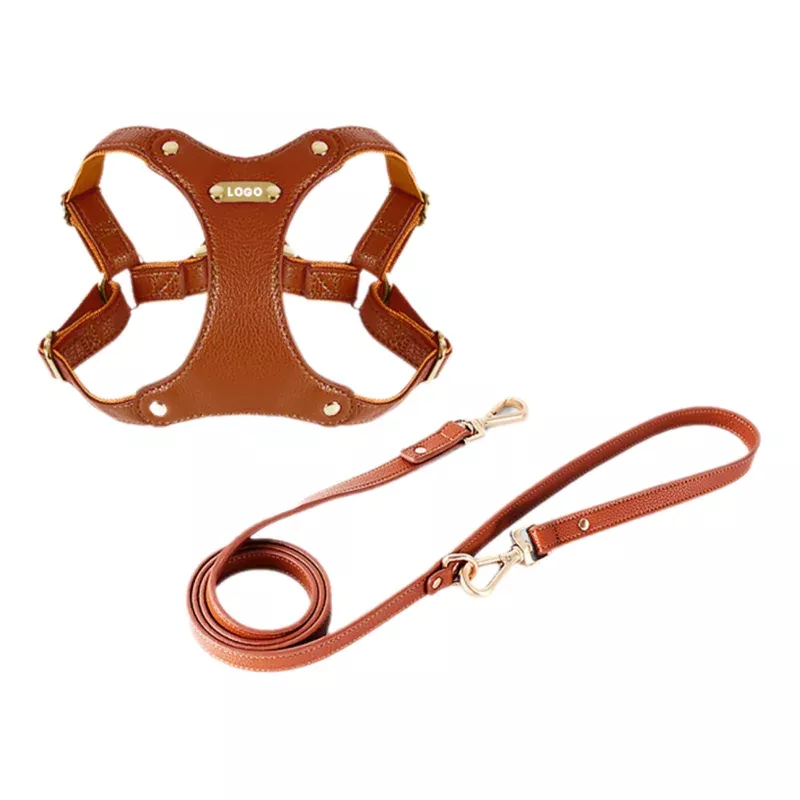 luxury-leather-dog-harness-leash-set-brown-green Luxury Leather Dog Harness & Leash Set Brown/Green