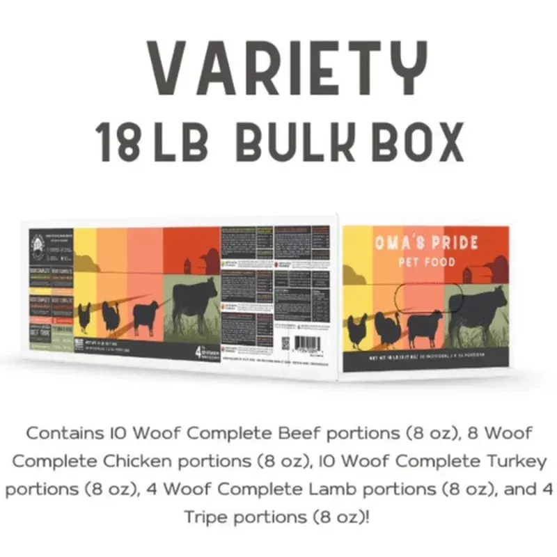 Oma’s Pride Woof Complete Variety Pack Raw Frozen Dog Food