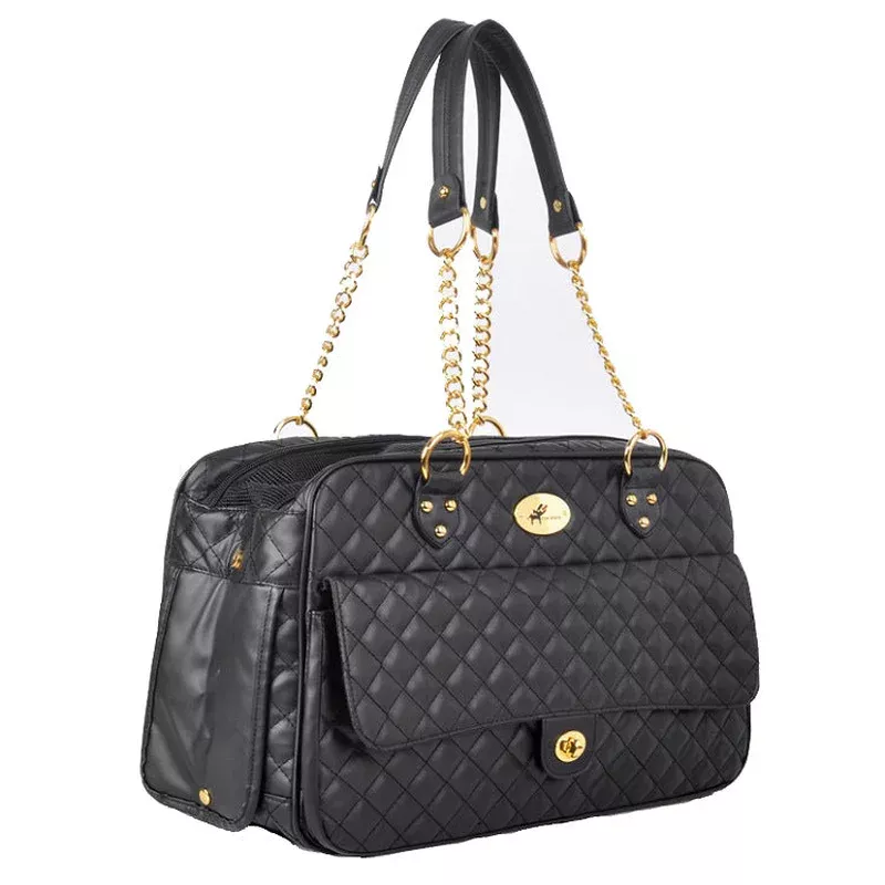 pet-carrier-quilted-pu-leather-with-gold-chain Pet Carrier Quilted PU Leather with Gold Chain
