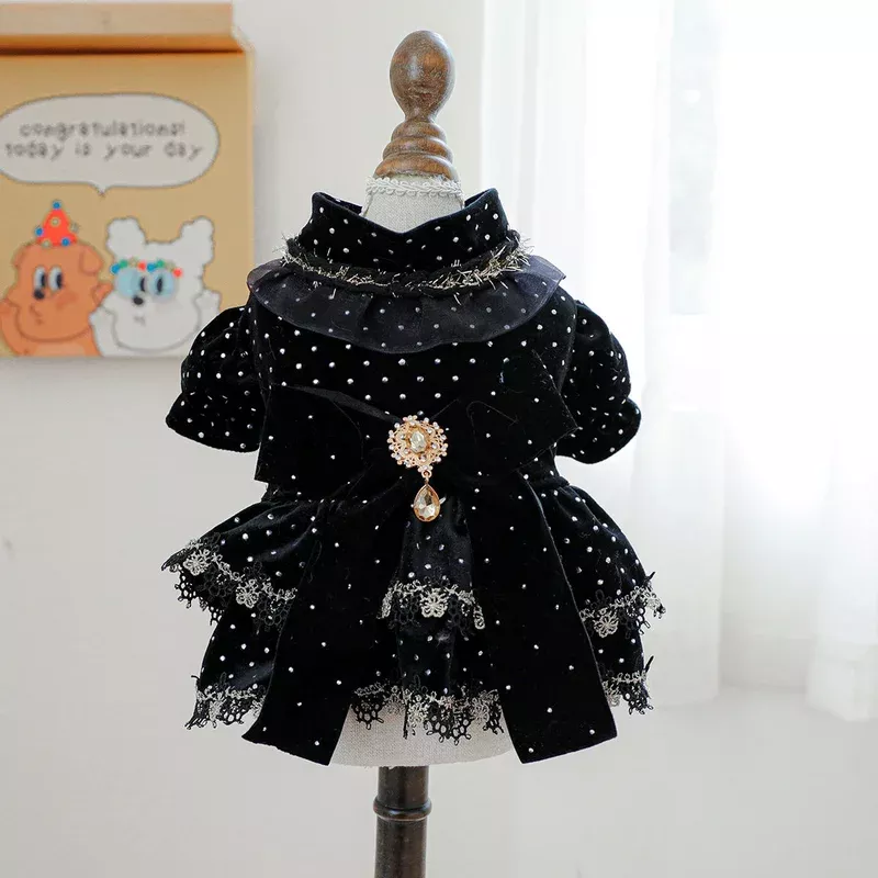 pet-dress-black-velvet-golden-dot Pet dress black velvet golden dot