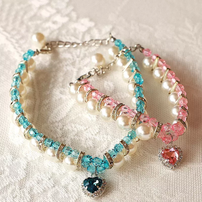 pet-pearl-necklace-with-heart-charm-adjustable-crystal-collar Pet Pearl Necklace with Heart Charm Adjustable Crystal Collar