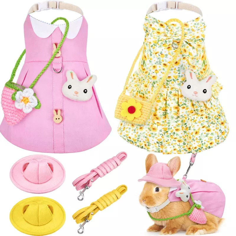 petjoy-2-sets-rabbit-clothes-bunnies-with-harness-leash-hat-mini-bag-adjustable- Petjoy 2 Sets Rabbit Clothes For Bunnies With Harness Leash Hat And Mini Bag – Adjustable Easter Bunny Clothes For Small Anima