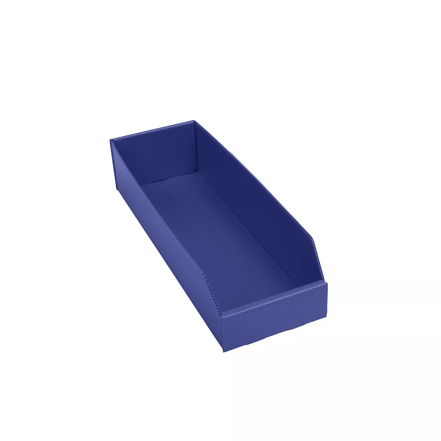 plastic-shelf-bin-folding-lxwxh-450-x-150-x-100-mm-blue-pack-25 Plastic shelf bin, folding, LxWxH 450 x 150 x 100 mm, blue, pack of 25.