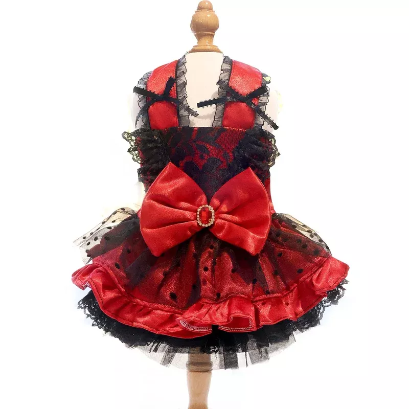 red-black-gothic-lace-luxury-pet-dress Red Black Gothic Lace Luxury Pet Dress