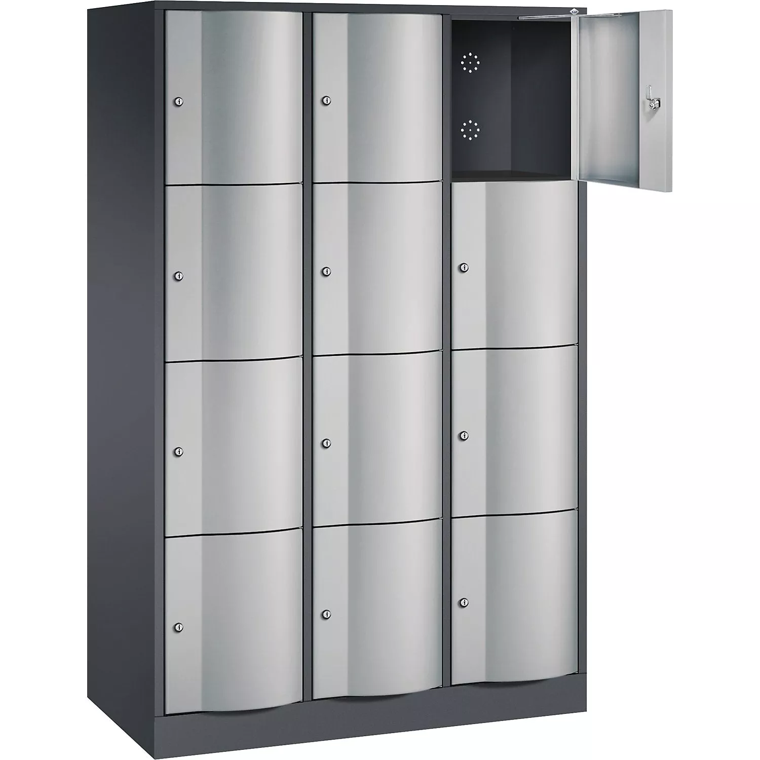 resisto-4-fold-compartment-locker-3-compartments-black-grey-white-aluminium Resisto 4-fold compartment locker, 3 compartments, black grey / white aluminium.