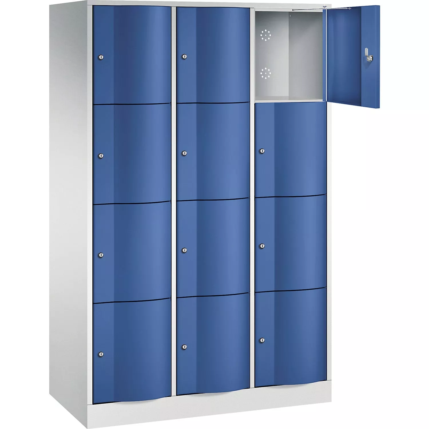 resisto-4-fold-compartment-locker-3-compartments-light-grey-gentian-blue Resisto 4-fold compartment locker, 3 compartments, light grey / gentian blue.