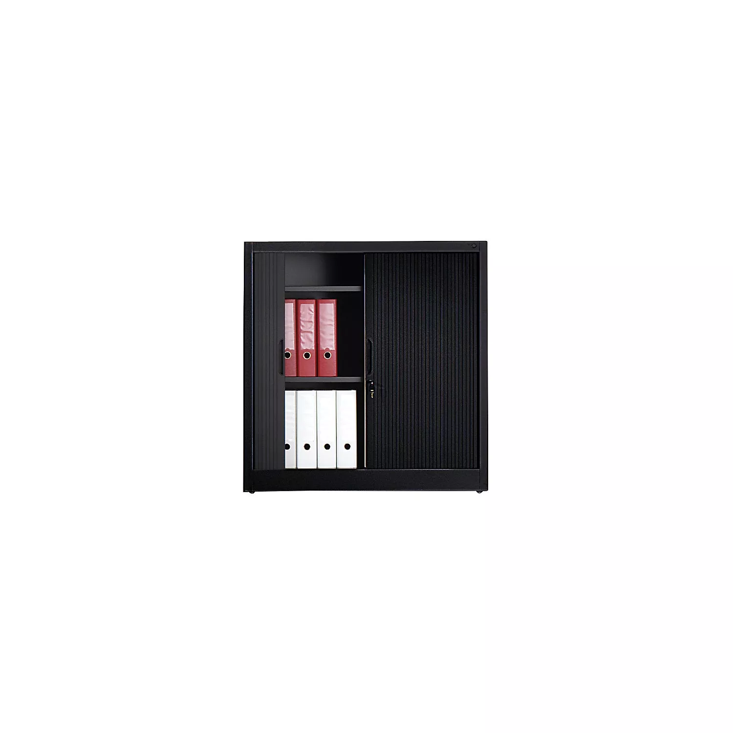 roller-shutter-cupboard-with-horizontal-shutter-hxwxd-1030-x-1000-x-420-mm-2-she Roller shutter cupboard with horizontal shutter, HxWxD 1030 x 1000 x 420 mm, 2 shelves, 2.5 file heights, black grey.