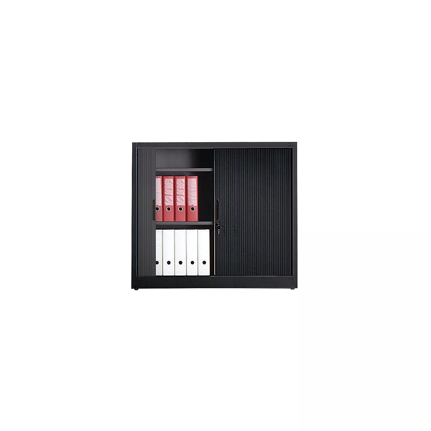 roller-shutter-cupboard-with-horizontal-shutter-hxwxd-1030-x-1200-x-420-mm-2-she Roller shutter cupboard with horizontal shutter, HxWxD 1030 x 1200 x 420 mm, 2 shelves, 2.5 file heights, light grey.