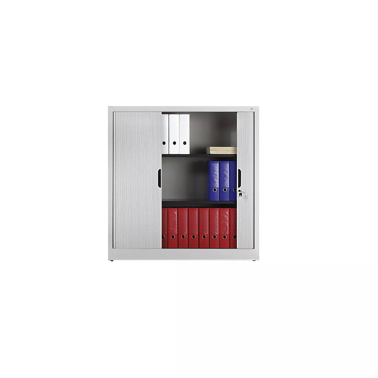 roller-shutter-cupboard-with-horizontal-shutter-hxwxd-1230-x-1200-x-420-mm-2-she Roller shutter cupboard with horizontal shutter, HxWxD 1230 x 1200 x 420 mm, 2 shelves, 3 file heights, black grey.