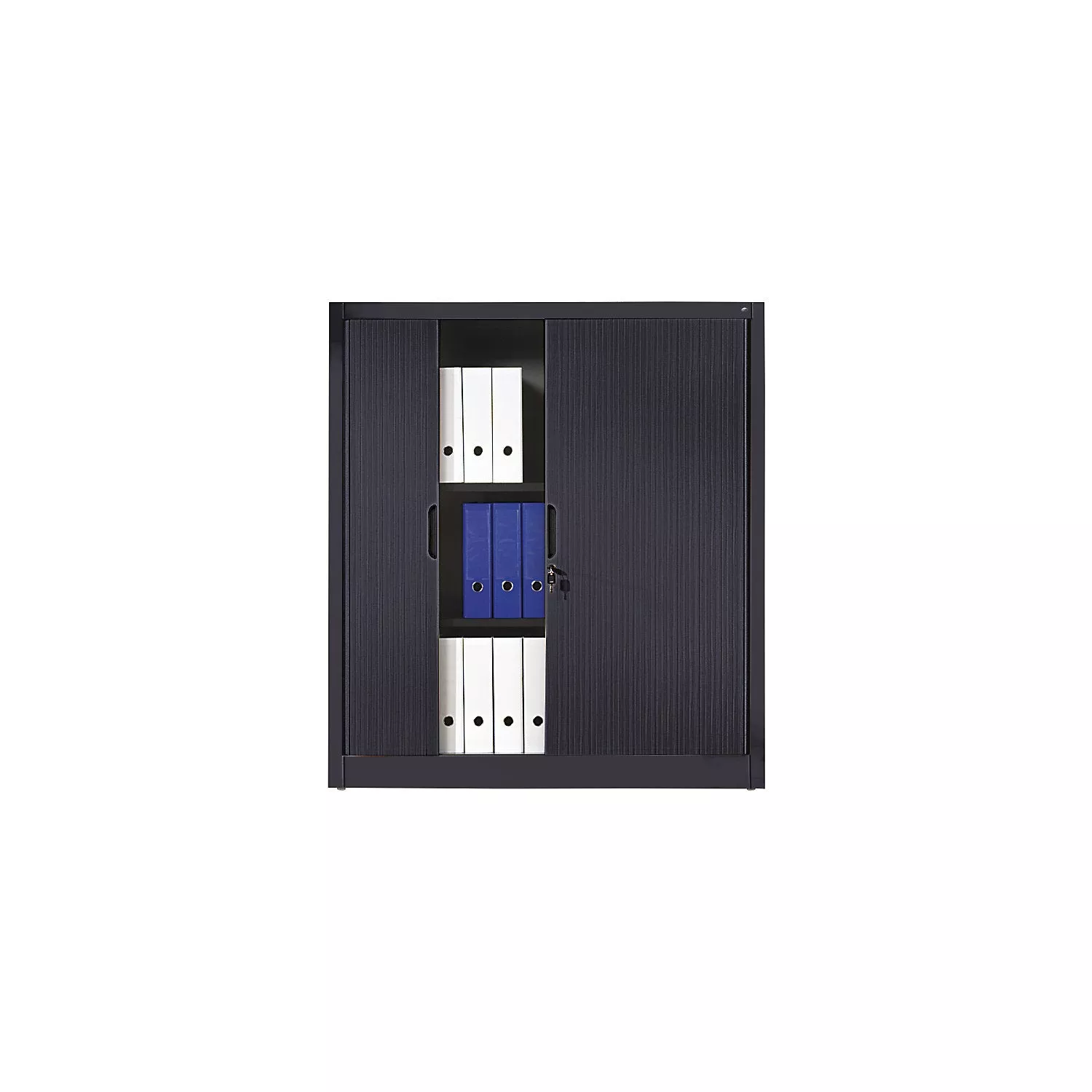 roller-shutter-cupboard-with-horizontal-shutter-hxwxd-1345-x-1200-x-420-mm-3-she Roller shutter cupboard with horizontal shutter, HxWxD 1345 x 1200 x 420 mm, 3 shelves, 3.5 file heights, light grey.